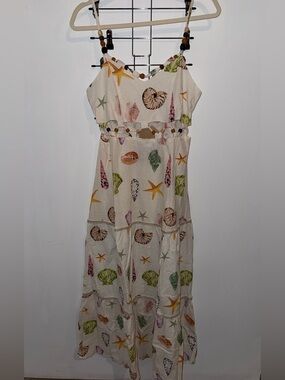 Original Women’s Cream Seashell-Print Midi Dress with Adjustable Straps